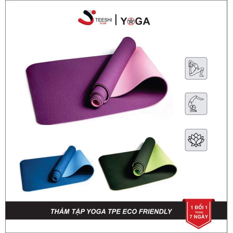 Thảm Tập Yoga TPE ECO FRIENDLY 2 Lớp 6mm + dây buộc thảm -  ( Bảo Hành 1 đổi 1 trong 3 tháng )