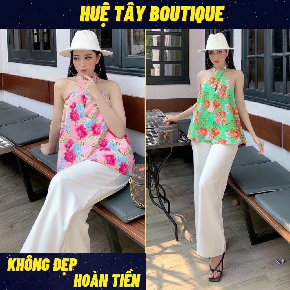 Set yếm nữ, Set yếm quần tây trắng from rộng hoạ tiết cao cấp hàng chuẩn như hình SKUS-51