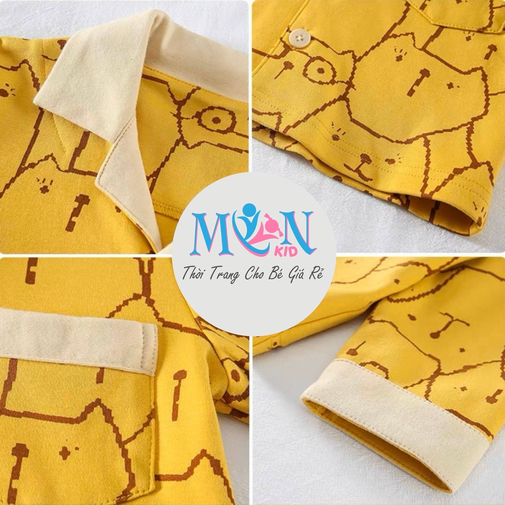 Bộ pijama dài tay mặt mèo cho bé Monmonkid