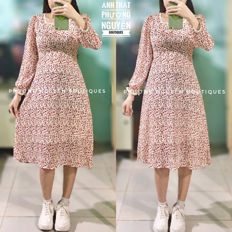 Váy đầm nữ hoa nhí tiểu thư có dây đai eo tôn dáng ulzzang Hàn Quốc | BigBuy360 - bigbuy360.vn