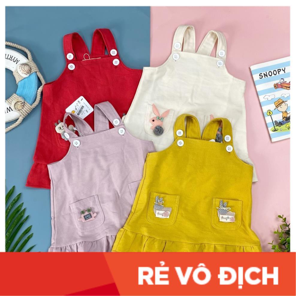 Váy yếm nhung hai túi bé gái size 1-7, cho bạn 10-22kg. Chất nhung dày dặn, dễ mặc, dáng yếm không nóng, dễ phối đồ