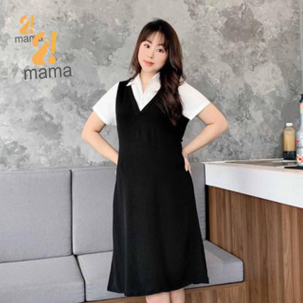 [BÁN SỈ] Đầm váy bầu công sở 2MAMA dáng suông thiết kế sơ mi pha màu đen trắng V44 New *