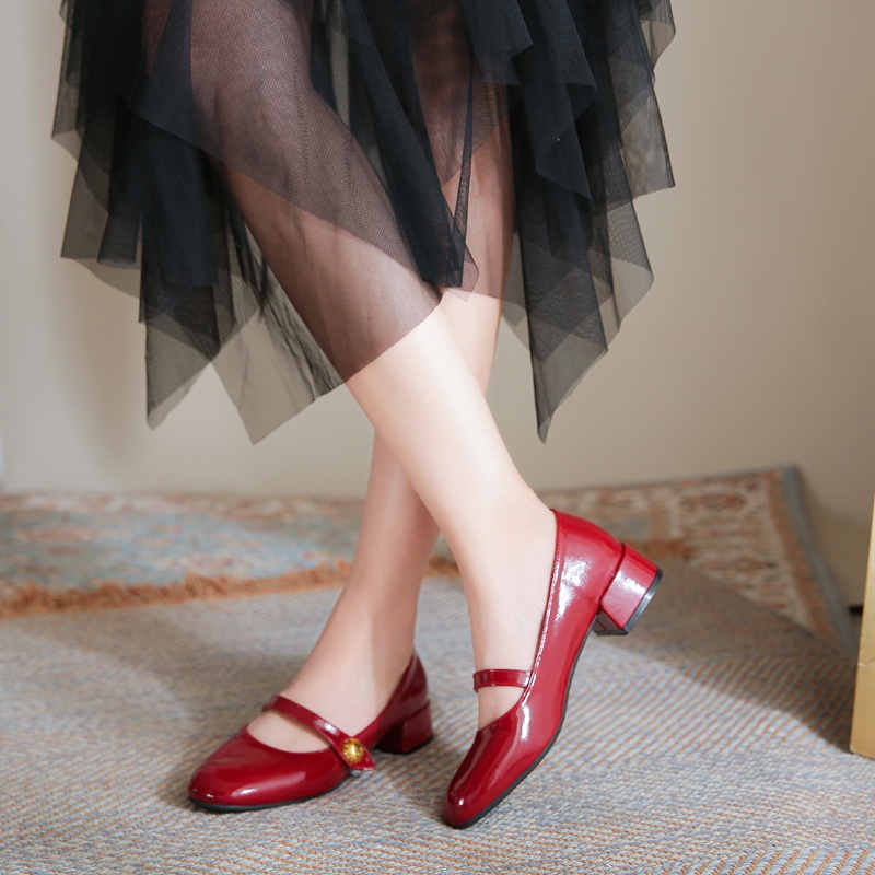 Giày Da Mũi Tròn Gót Dày Phong Cách Retro Pháp Dành Cho Nữ Size 35-42