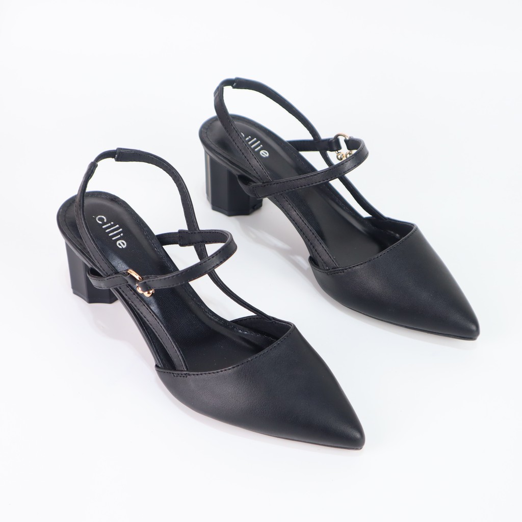 Giày sandal cao gót nữ mũi nhọn thanh lịch hở hậu ôm chân gót trụ 5cm quai thun êm mềm đi học đi làm đi chơi Cillie 1065