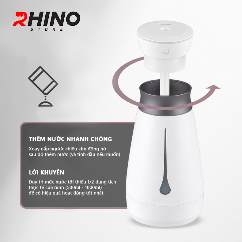 Máy phun sương xông tinh dầu tạo ẩm cao cấp Rhino H103 dung tích 1000ml, không gây tiếng ồn