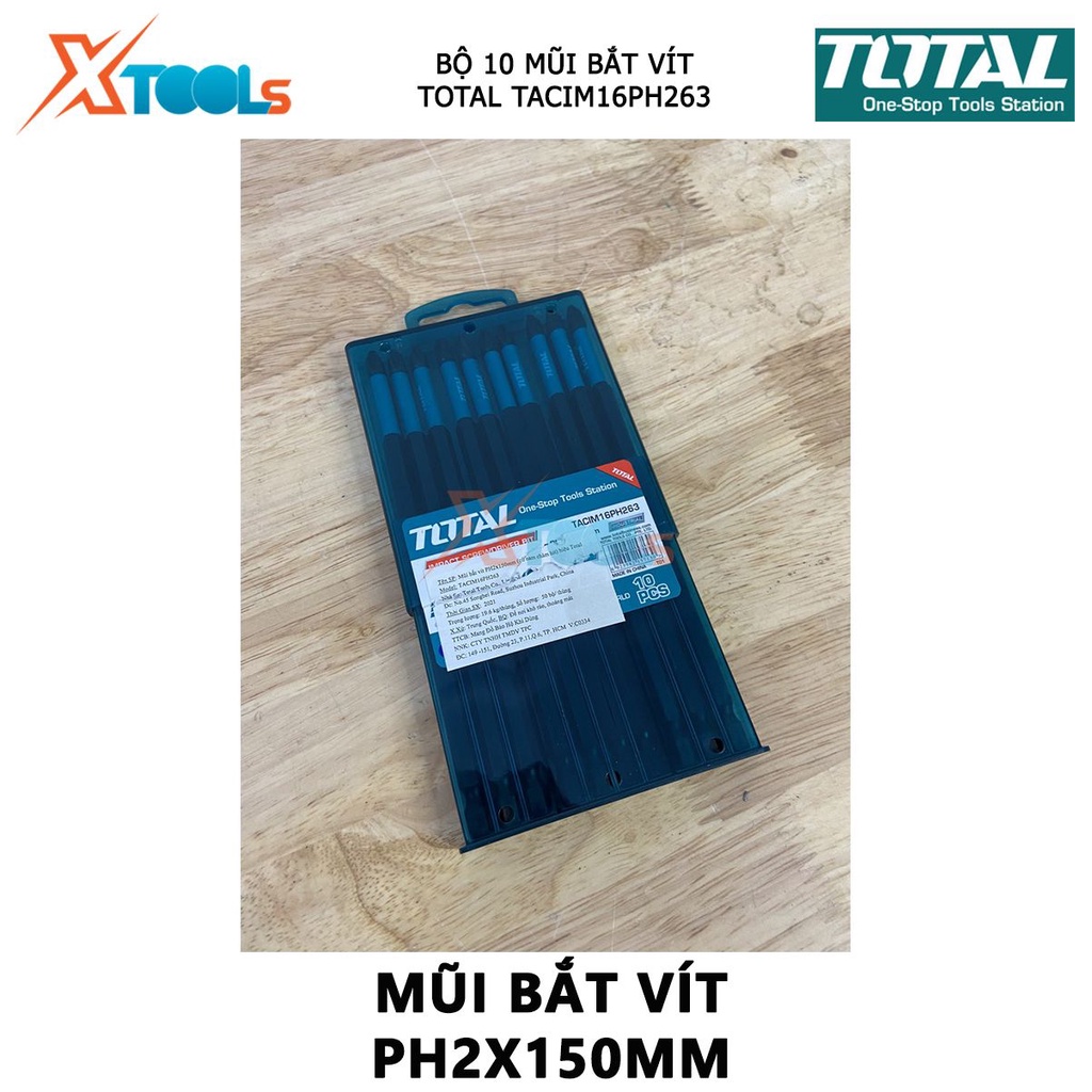 Bộ mũi bắt vít có từ TOTAL TACIM16PH263 | bộ 10 mũi siết vít PH2x150mm thép công nghiệp S2 [CHÍNH HÃNG] [XTOOLs]