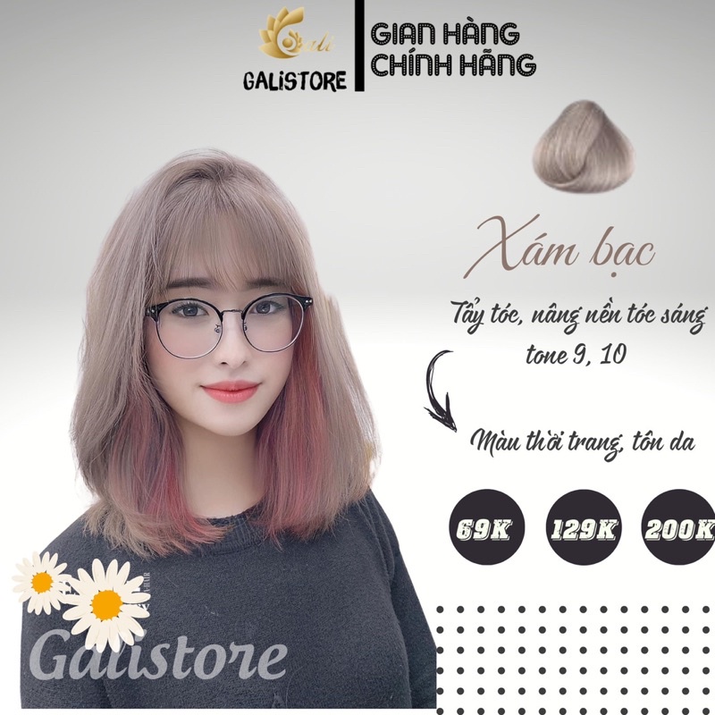 Thuốc nhuộm tóc Xám bạc, Xám khói, Xám chì màu thời trang cần Thuốc Tẩy Tóc tặng oxy trợ nhuộm Galistore