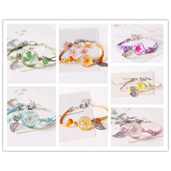 Vòng tay dây bện đính hạt sứ 20cm kiểu dáng Hàn Quốc thanh lịch cho nữ