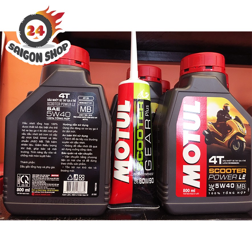 COMBO NHỚT MOTUL SCOOTER POWER LE 5W40 + NHỚT HỘP SỐ MOTUL 80W90 GEAR PLUS