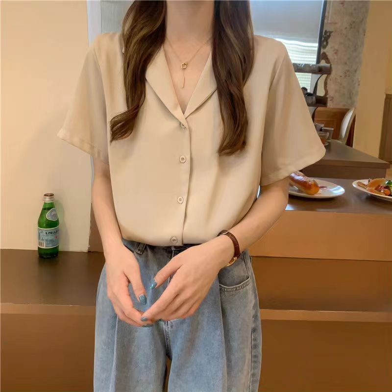 Áo Sơ Mi Voan Ngắn Tay Phong Cách Hàn Quốc Thanh Lịch Dành Cho Nữ