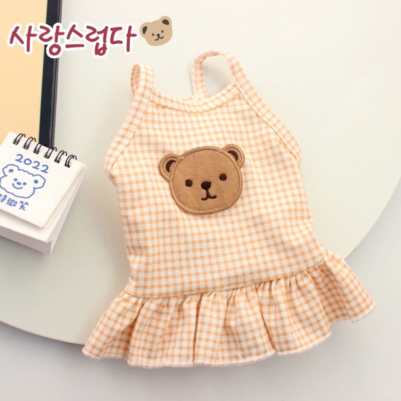 Đầm Cotton Mỏng Mùa Xuân Hè Phong Cách Anh Quốc In Họa Tiết Gấu/Mèo Phong Cách Hàn Quốc Cho Thú Cưng /đồ cho chó