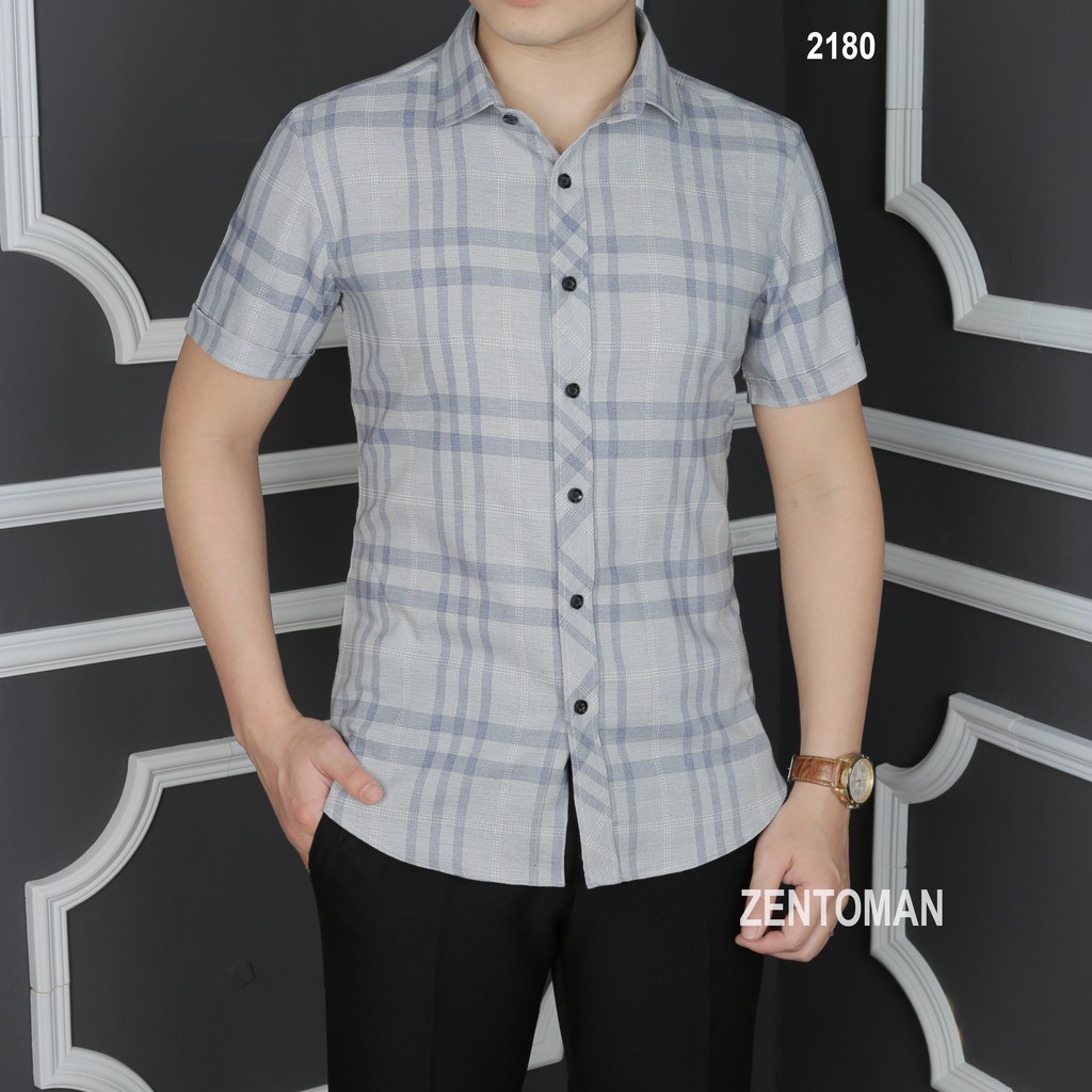 [HQFA88- mã giảm 20k] ZENTOMAN  - Áo sơ mi ngắn tay nam công sở đẹp kẻ mềm mịn không nhăn | BigBuy360 - bigbuy360.vn