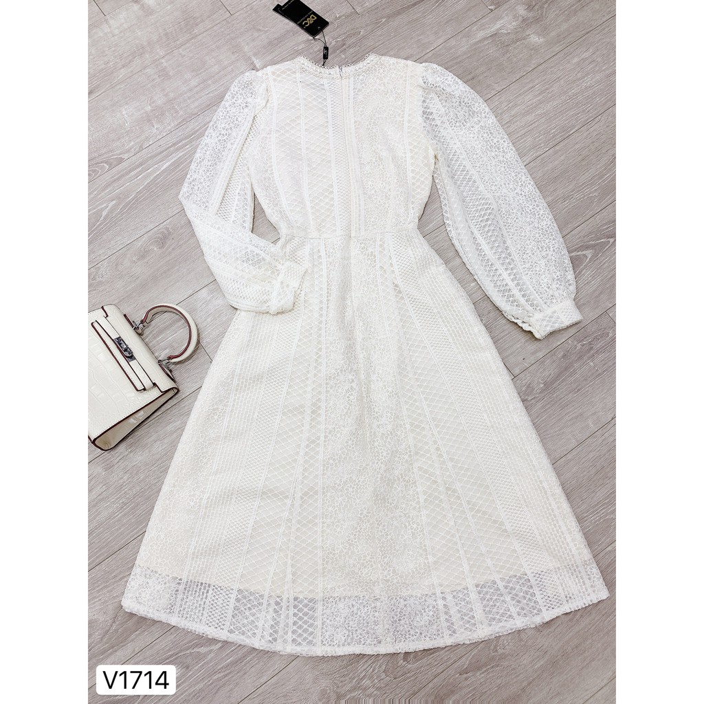 Váy kem ren xòe thiết kế V1714 - DVC Dolce Viva Colection Authentic ( Ảnh mẫu và ảnh trải sàn do shop tự chụp ) | BigBuy360 - bigbuy360.vn