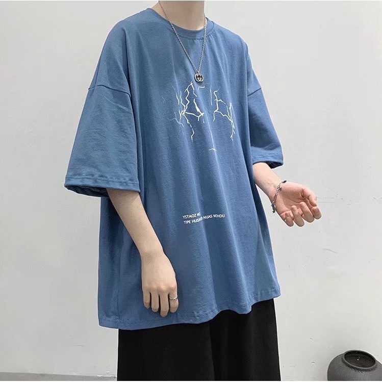 【M-8XL】Áo thun tay lỡ nam nữ áo phông nữ fashion simple unisex form rộng chất cotton mát mịn thấm hút mồ hôi in hình sấm sét thời trang Hàn Quốc áo thun nam tay ngắn  In họa tiết t shirt