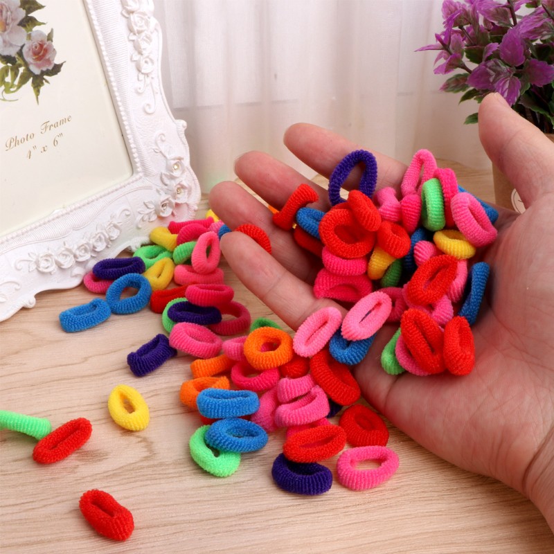 (Hàng Mới Về) Set 100 Dây Buộc Tóc Co Giãn Nhiều Màu Cho Bé Gái