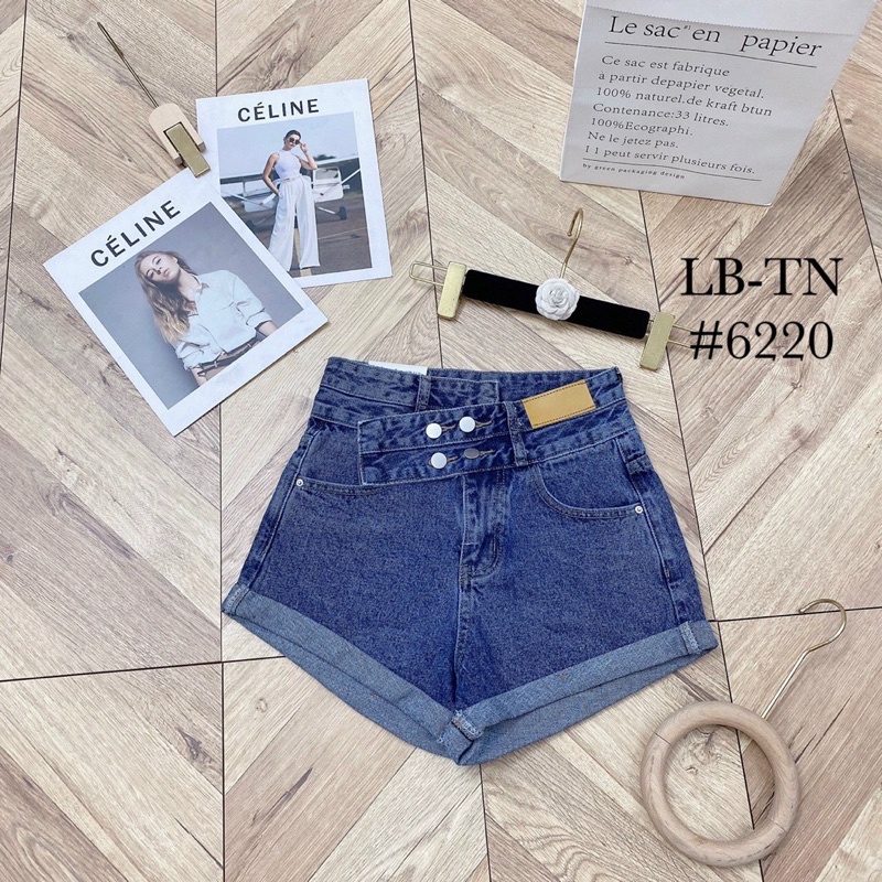 Quần short jean cạp chéo