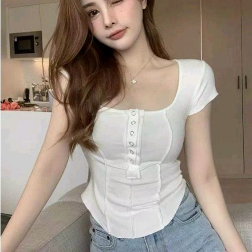 Áo thun body Vạt Bầu tay ngắn Nút Bấm A15