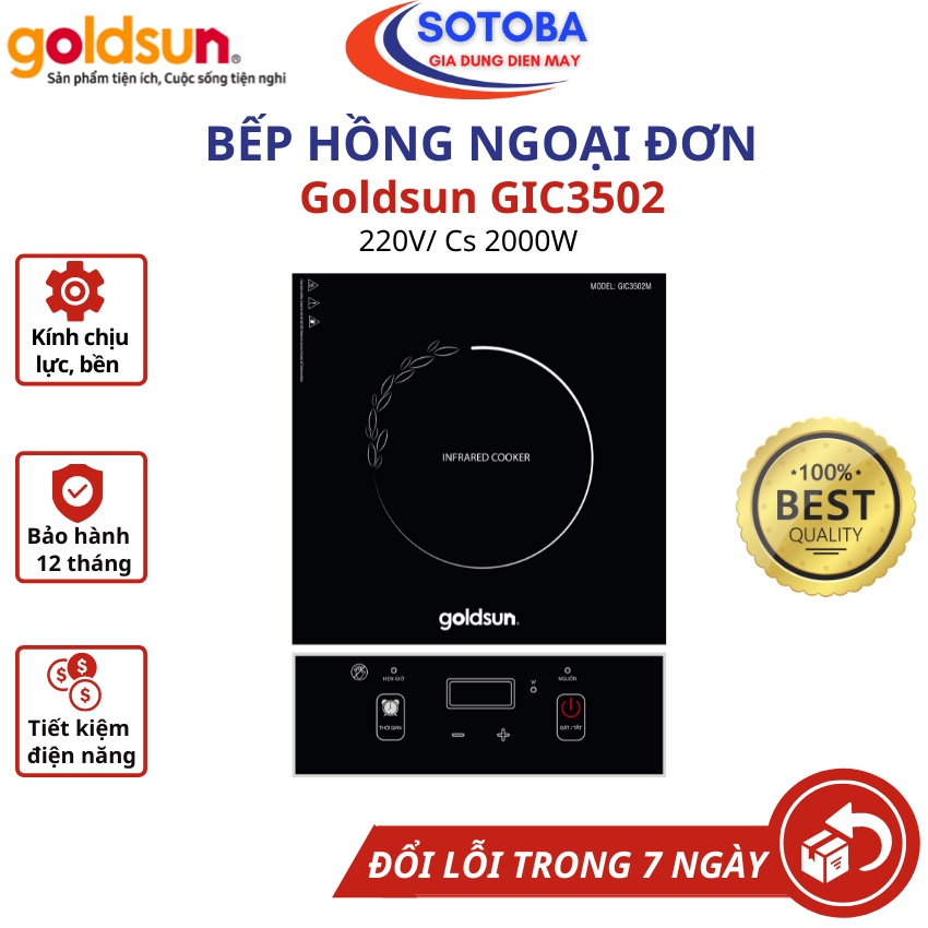 Bếp hồng ngoại đơn Goldsun GIC3502, công suất 2000W, nấu nhanh, bảo hành chính hãng 12 tháng