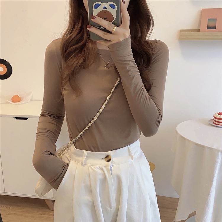 Áo Thun Nữ Dáng Ôm Dài Tay ⚡ Casper.Store | FREESHIP | ⚡ Áo dài tay body nữ 4 màu trơn basic TRẮNG | ĐEN | NÂU | VÀNG