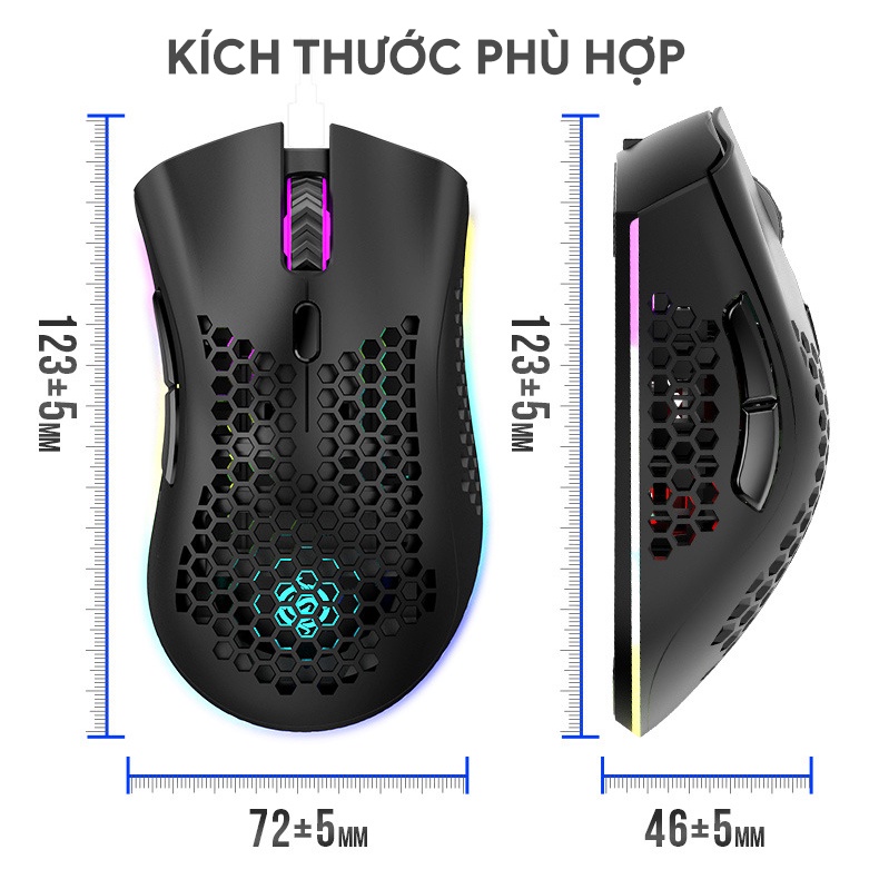 Chuột gaming không dây, chuột vi tính laptop Viper BM600 đèn Led RGB cho game thủ văn phòng