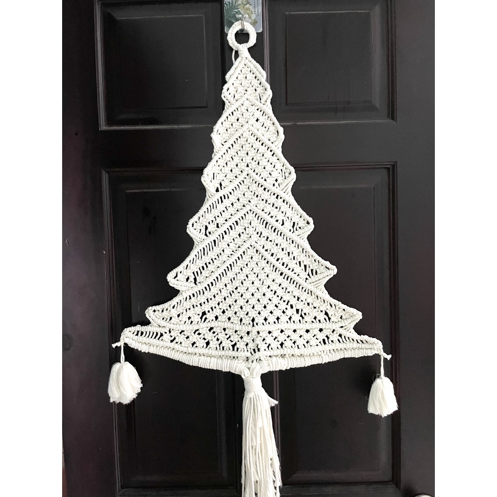Cây thông noel cao 1m, cây thông treo tường trang trí dễ thương làm bằng dây cotton macrame