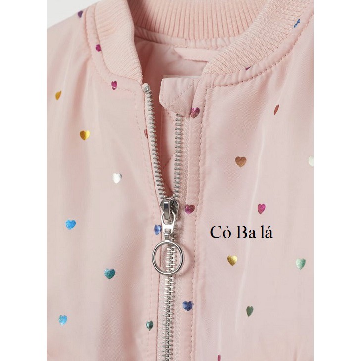 Áo khoác gió bomber hoạ tiết tim màu hồng H&M xuất xịn