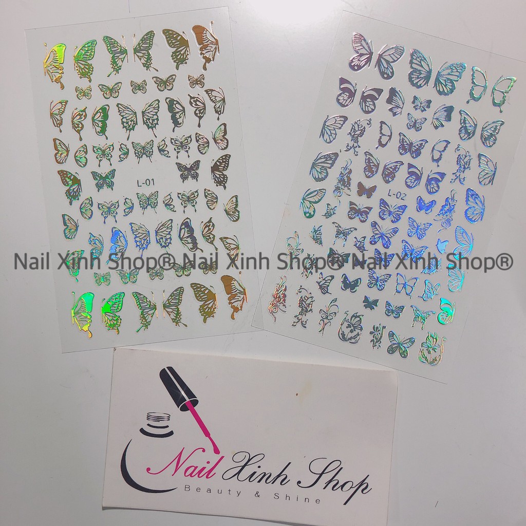 Sticker bướm nail 3D laser ,hologram trang trí nail mới nhất , phụ kiện nail chuyên dụng ,hình dán sticker bướm