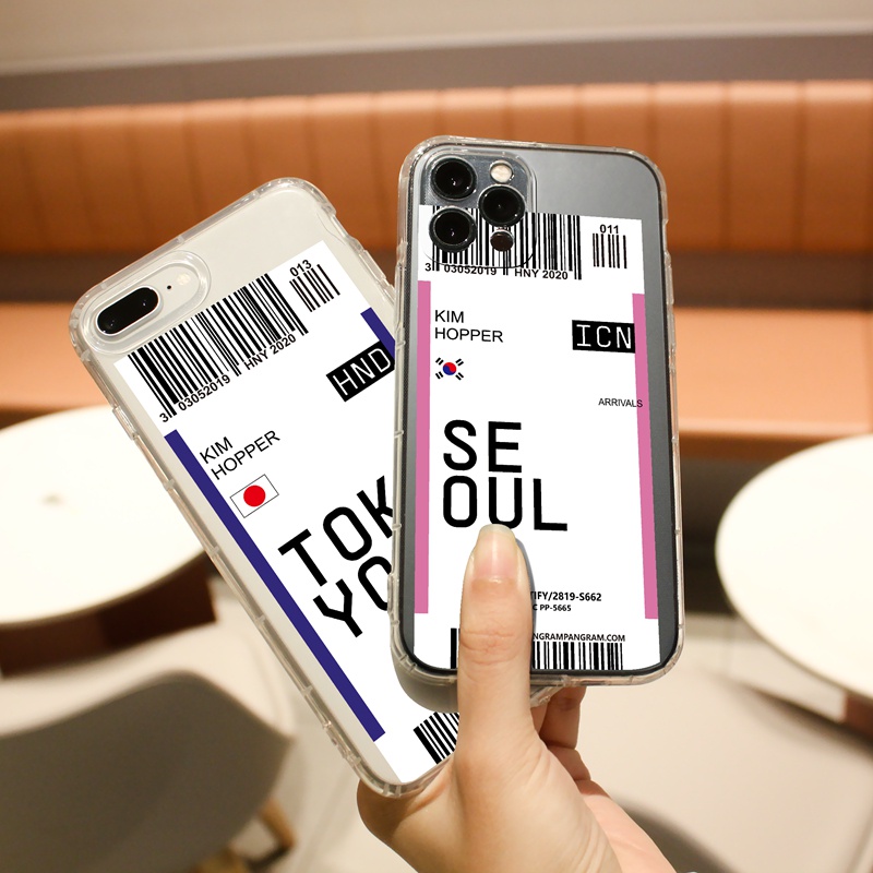 Ins Tide Boarding Pass SEOUL TOKYO MONTREAL Transparent Soft TPU Case for Iphone 11 Pro Max XR Xs Max 8 7 Plus