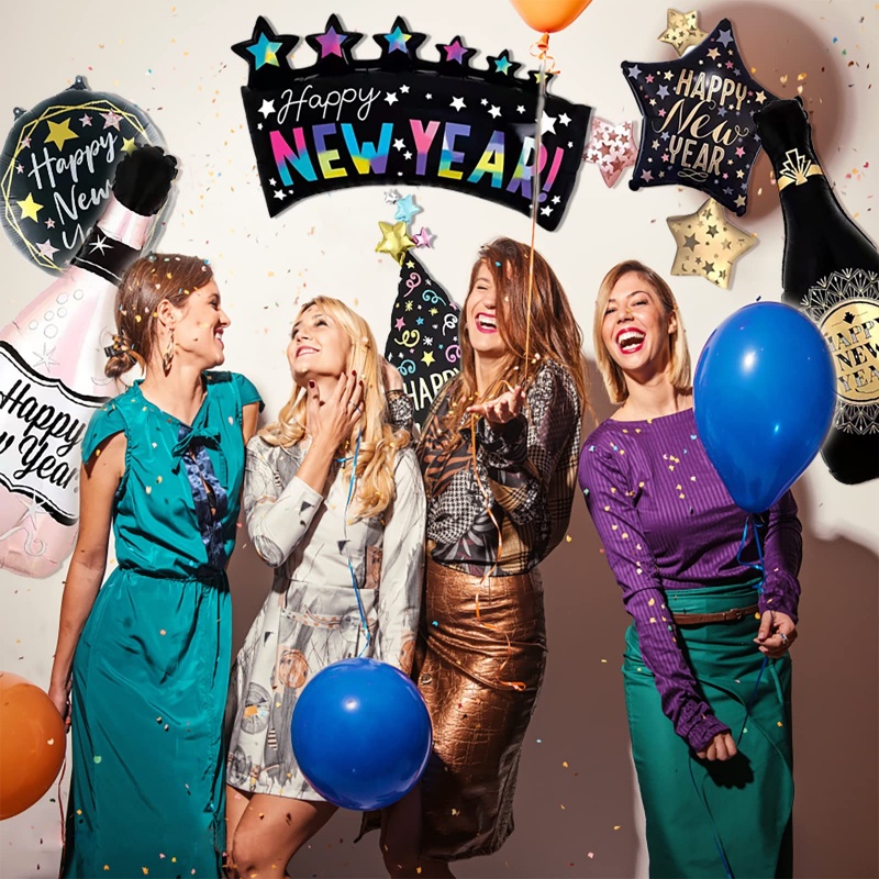 Bộ Bóng Bay Màng Nhôm Hình Chai Rượu Helium Màu Vàng Đen Mừng Năm Mới 2023 Trang Trí Nhà Cửa
