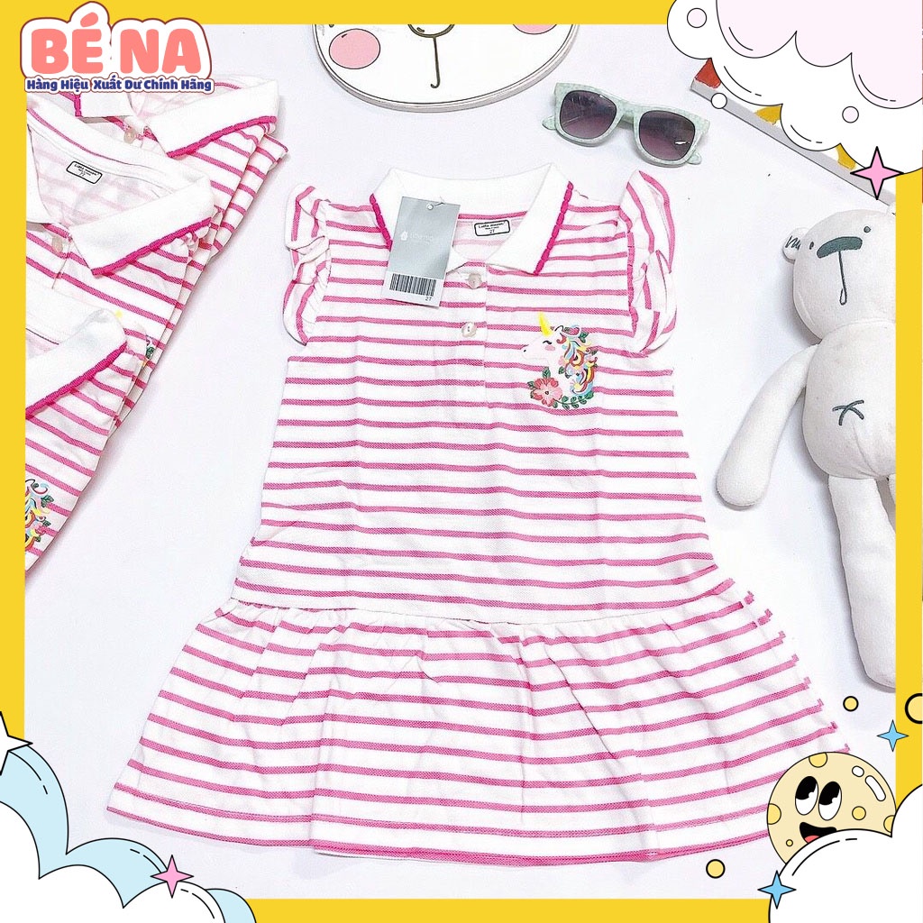[Hàng chính hãng] Váy cotton bé gái ngắn tay LITTLE MAVEN cổ bẻ kẻ hồng pony cực đẹp