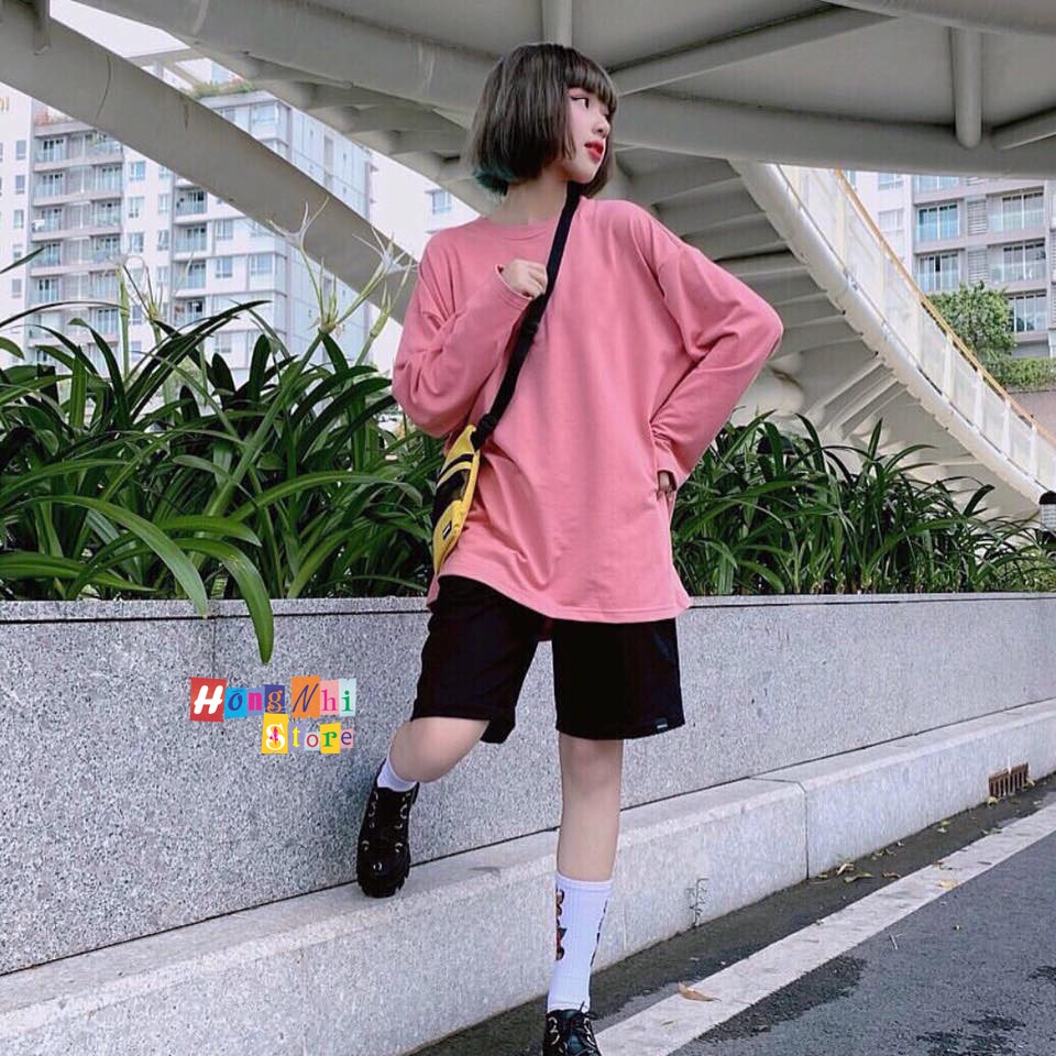 Áo Thun Tay Dài Trơn Long Tee Ulzzang Unisex Dáng Rộng Màu Hồng Ruốc - MM