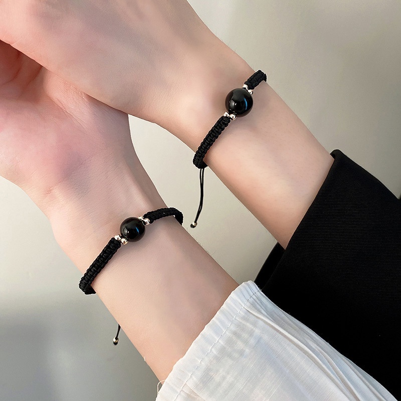 1 Vòng Tay Dây Bện Đính Đá Pha Lê Đỏ / Đen / Đỏ May Mắn Thời Trang Cho Cặp Đôi