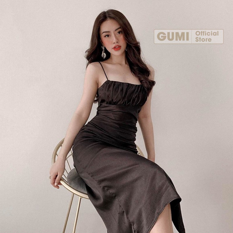 Váy dự tiệc 2 dây body dáng dài xẻ tà nhún ngực xếp ly - Đầm 2 dây body Gumi quyến rũ xinh đẹp GM2063 | BigBuy360 - bigbuy360.vn