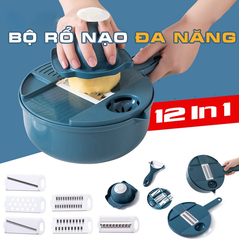 Bộ Rổ Nạo Rau Củ Nhà Bếp Đa Năng 12 trong 1, Nạo Bào Sợi, Nạo Vỏ,Thái Nảt, Tách Lòng Đỏ Trứng