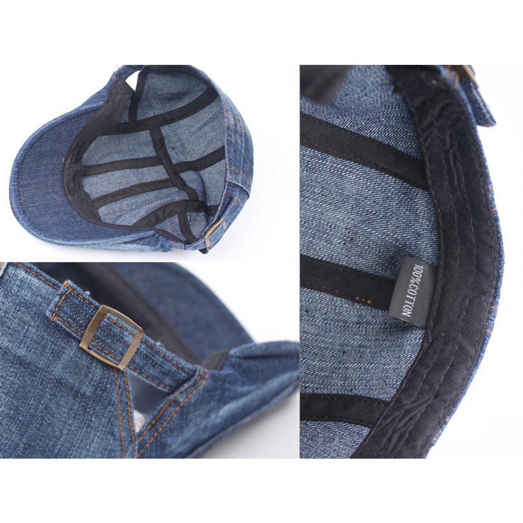 [Bán Chạy] Mũ Beret Denim Vành Rộng Chống Nắng Kiểu Họa Sĩ Phong Cách Cao Bồi Thời Trang Đi Biển Cho Nam