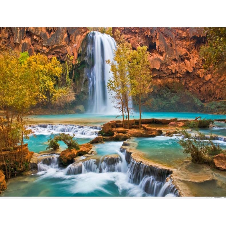 Tranh 3D phong cảnh thác nước chảy, sông suối nên thơ, vẻ đẹp hoang sơ của núi rừng