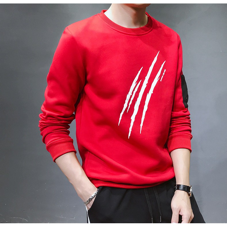 Áo thun nam tay dài  𝐅𝐑𝐄𝐄𝐒𝐇𝐈𝐏  áo thun nam dài tay sweater nam đỏ 3 gạch thoáng mát, mềm mịn, co giãn tốt