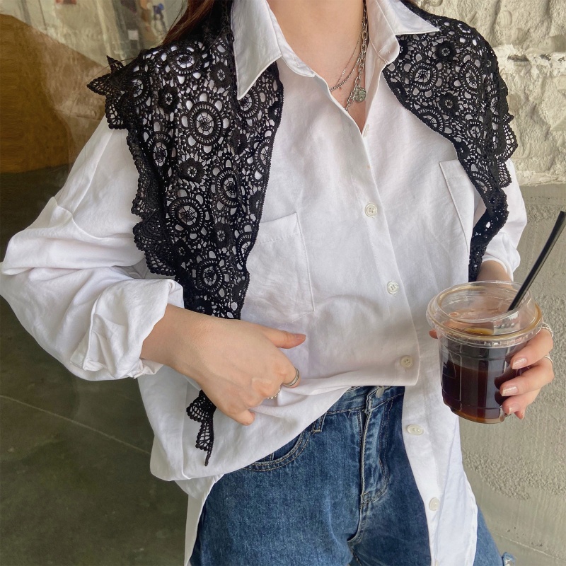 Khăn Choàng Cổ Đan Móc Phối Ren Họa Tiết Hoa Thời Trang Mùa Hè Cho Nữ