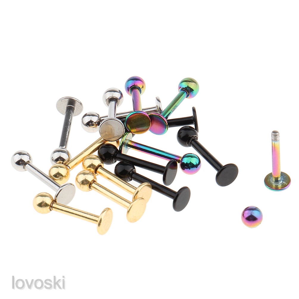 Set 16 khuyên kim loại hình bóng tròn đơn giản 18g thời trang dành cho nam nữ