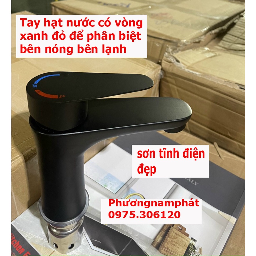Vòi Rửa Mặt Lavabo Nóng Lạnh INOX 304 N3002 FOTAR ĐEN và dây nóng lạnh, chất liệu inox 304 sơn tĩnh điện đen,la eo den