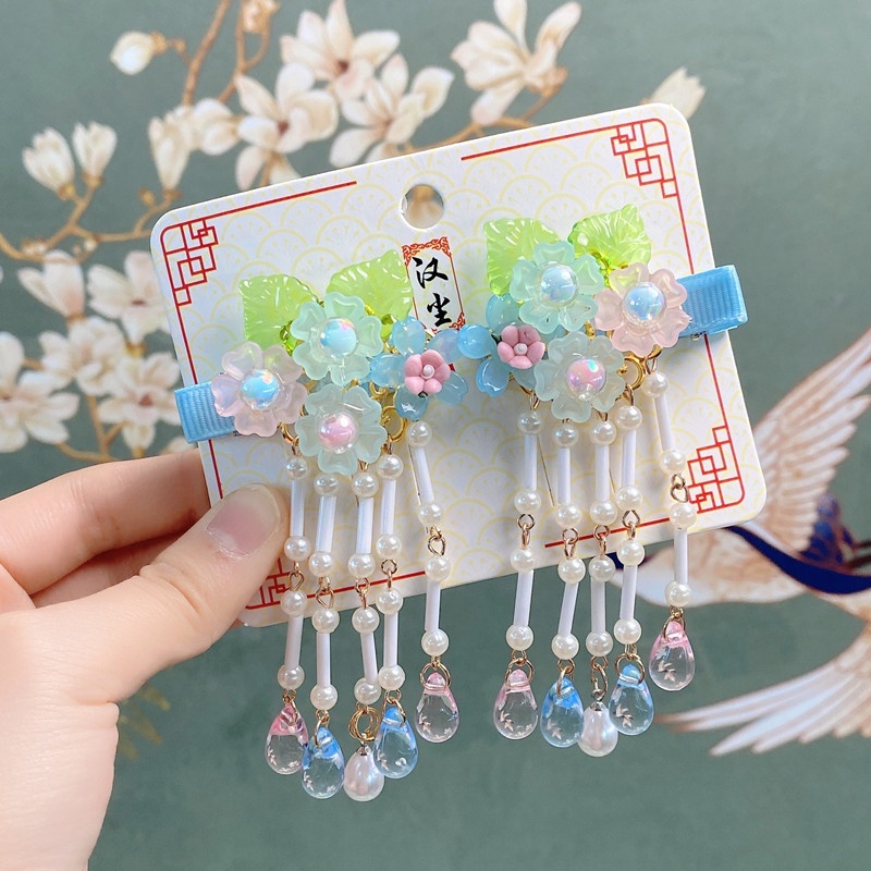 1 Cặp Kẹp Tóc Đính Hoa Và Bướm Màu Hồng Dễ Thương Cho Bé Gái