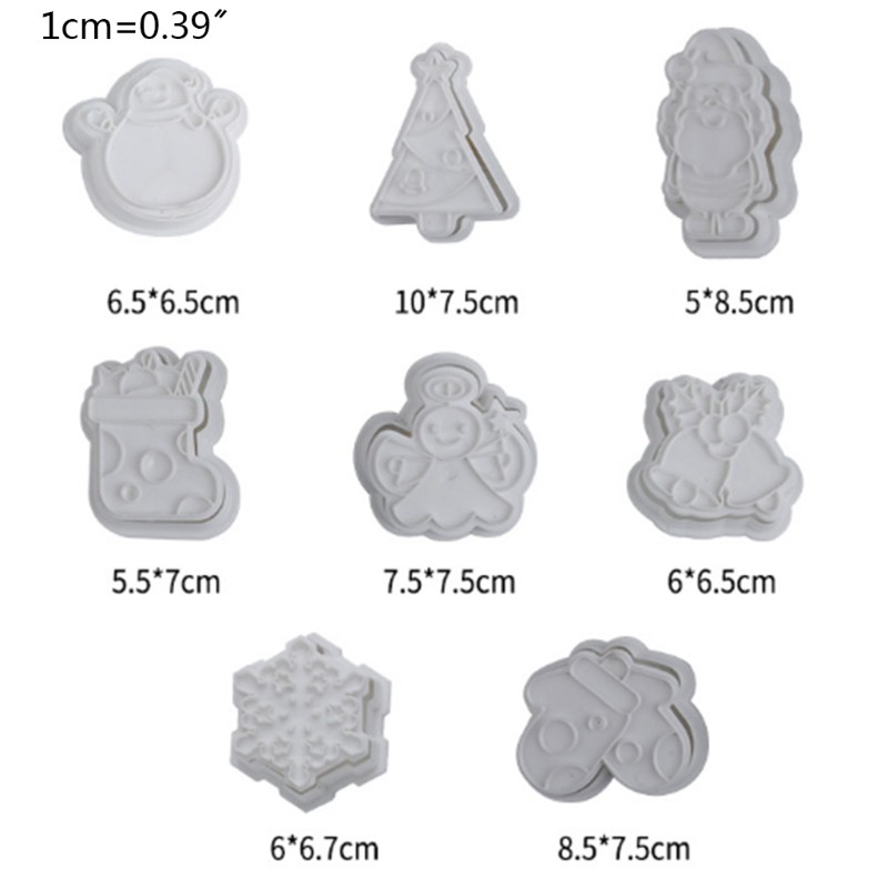 Set 8 Khuôn Nhấn Họa Tiết Giáng Sinh 3d Dùng Để Trang Trí Bánh Quy
