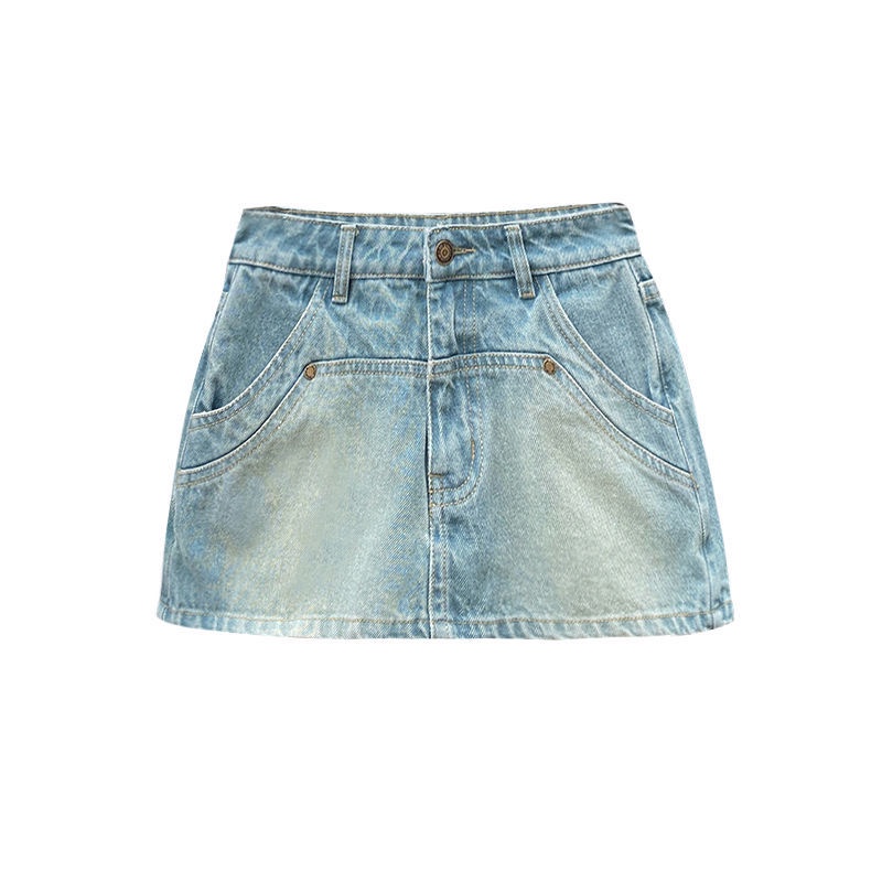 COZOKC COZOK Chân váy jean COZOK dáng chữ A ngắn lưng cao dễ phối đồ thời trang