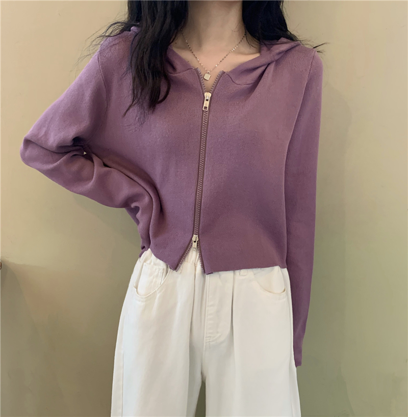 Áo Khoác Cardigan Dệt Kim Tay Dài Phối Khóa Kéo Đôi Phong Cách Hàn Quốc