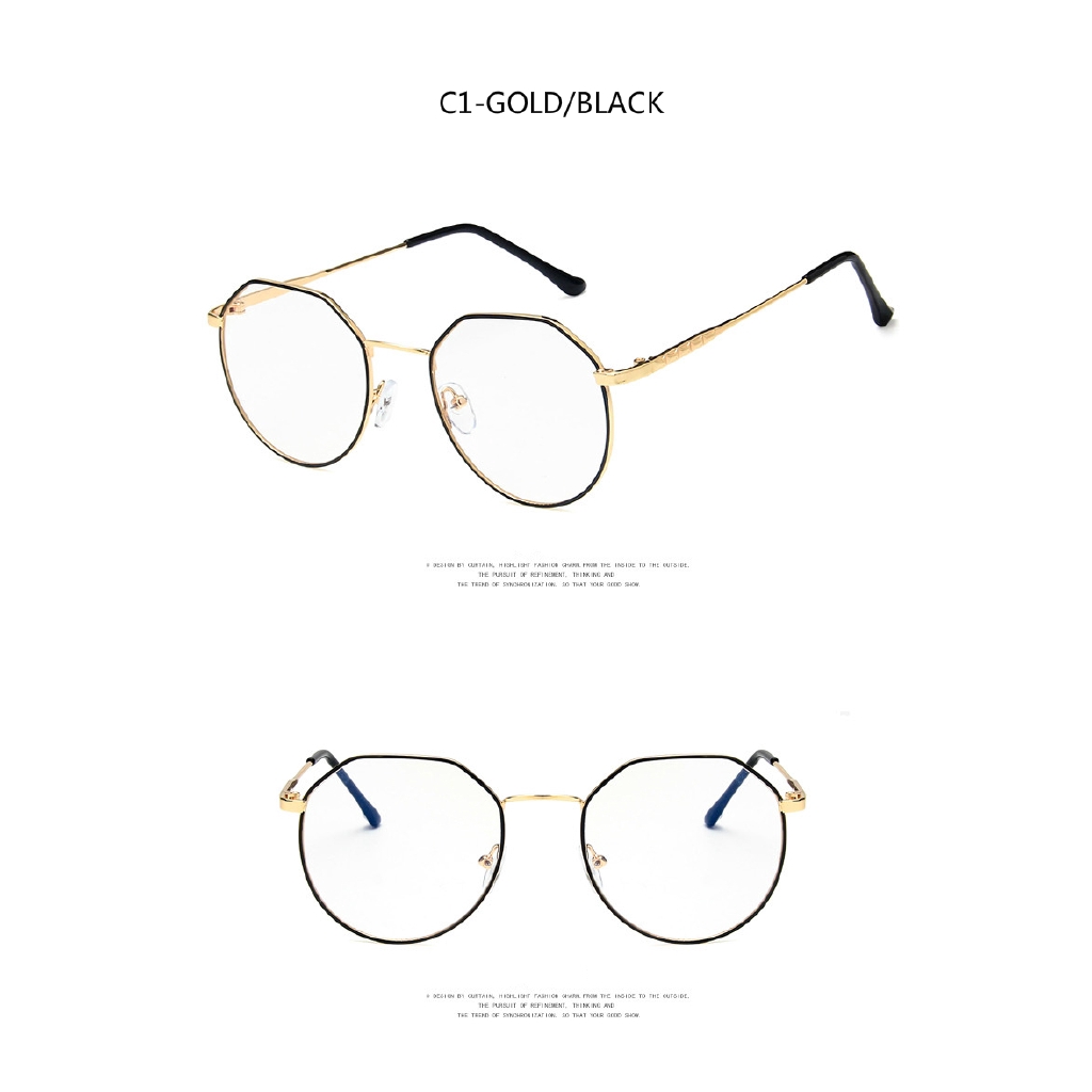 Kính cận gọng kim loại không đồng đều thời trang retro Hàn Quốc