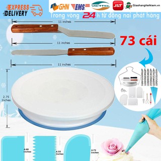 【Trong 24h gửi hàng】Bộ 73 dụng cụ làm bánh kem kèm Bàn Xoay đui bắt túi bắt bông kem Dao chà láng dùng cho bánh ngọt