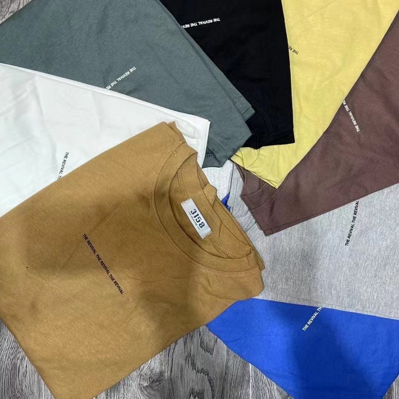 Áo phông unisex 3158 in chữ form rộng tay lỡ thun cotton nam nữ hàng Quảng Châu ANDOSA AT22