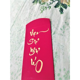 Bao lì xì viết chữ Thư pháp, giấy nhung đỏ, mực nhũ vàng