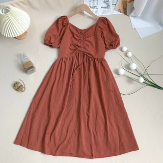 Đầm babydoll nâu rút dây ngực