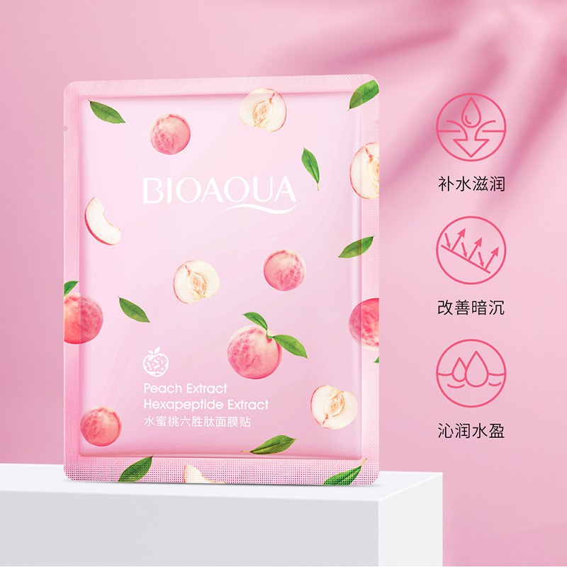 Mặt nạ Dưỡng Trắng và Cấp Ẩm cho da chiết xuất Trái Đào Tươi BIOAQUA Peach Extract Hexapeptide Extract